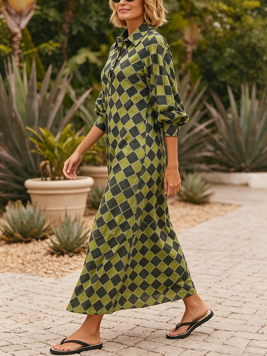New Arrivals🔥 Women's Spring Retro Print Long Sleeve Mini Shirtdress