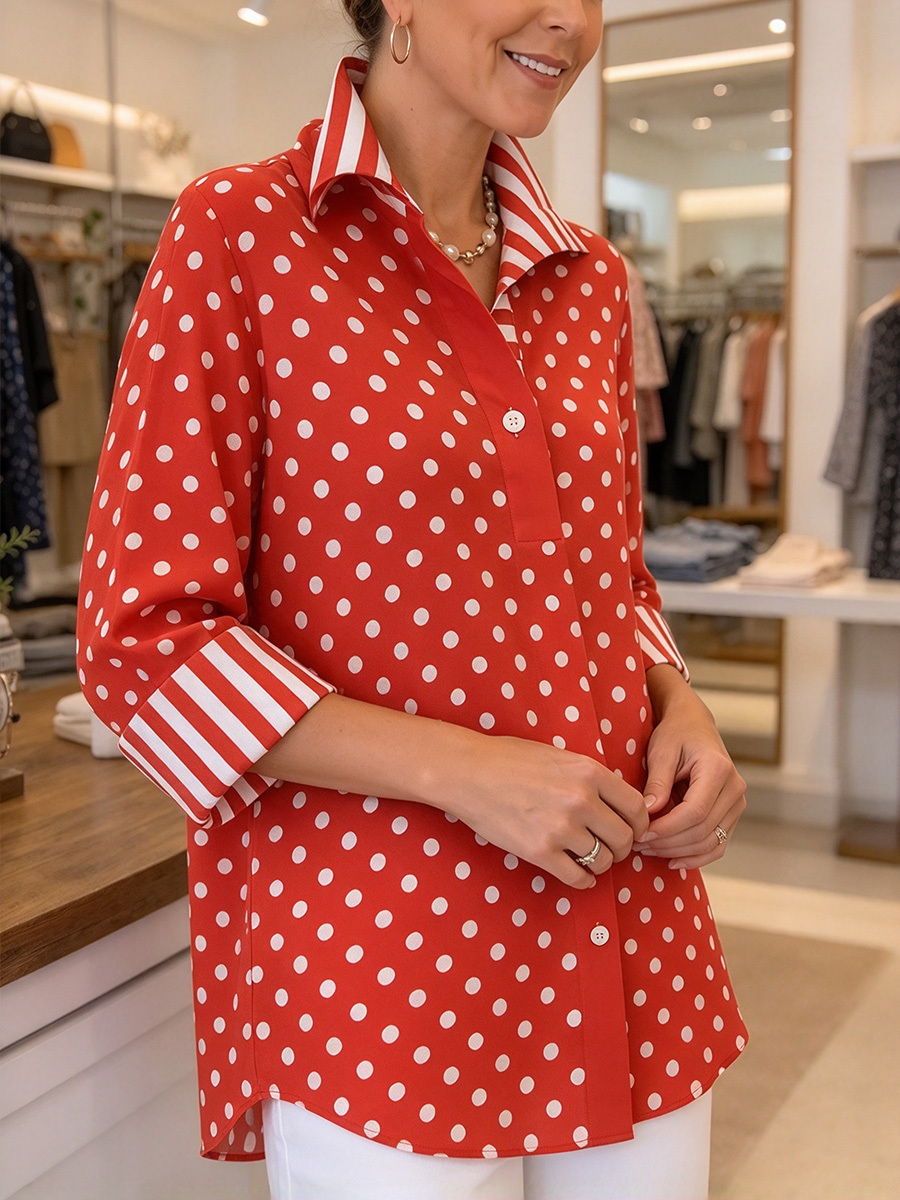 Vintage Polka Dot Henley Shirt