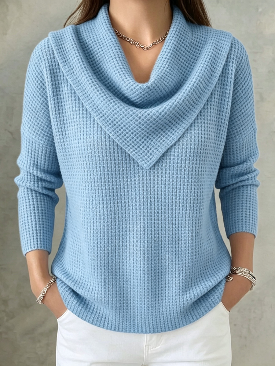 TODAY 49% OFF🔥 Elegant Retro Soft Triangle Neck Waffle Knit Sweatshirt-retrostrom
