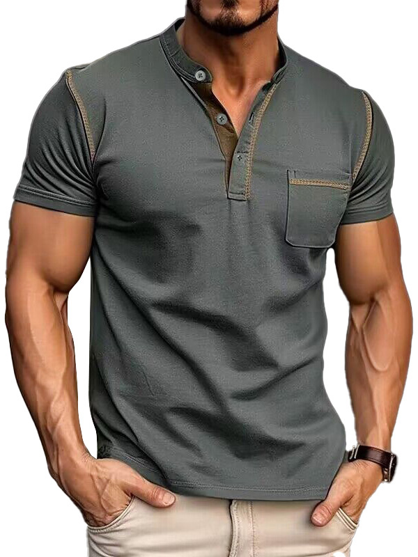 Men's Fashion Cotton Short Sleeve Henley Shirt-retrostrom