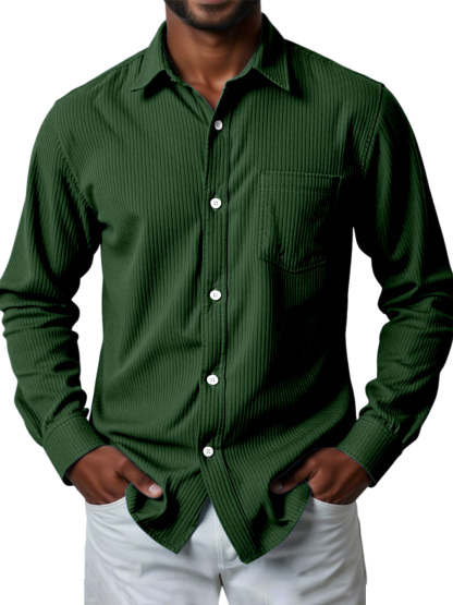 Men's Casual Solid Color Pit Striped Long-sleeved Shirt-retrostrom