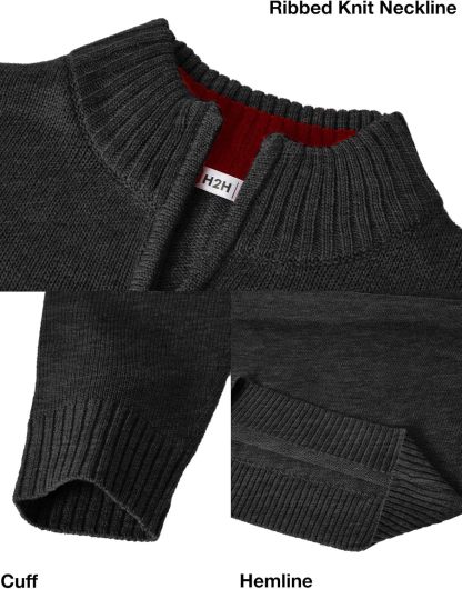 H2H Mens Casual Slim Fit Pullover Sweaters Long Sleeve Knitted Fabric Zip Up Mock Neck Polo Sweater-retrostrom