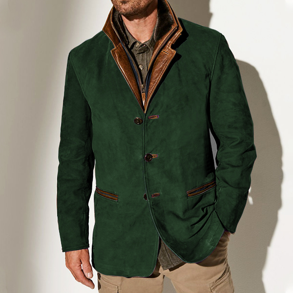 Men's Vintage Carlsbad Calfskin Leather Blazer With Merino Shearling Collar-retrostrom