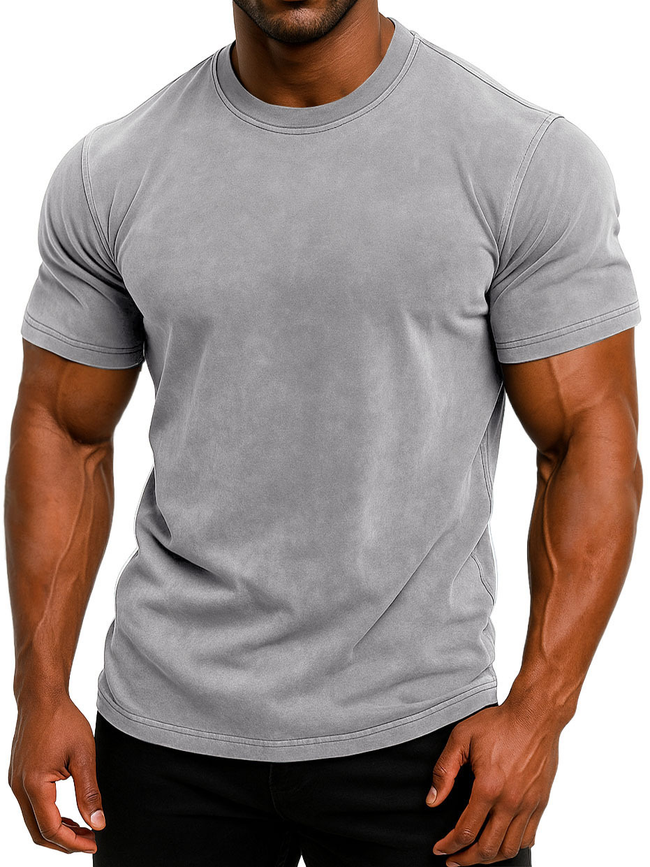 Men's 100% Cotton Retro Washed And Distressed Daily Slim Fit Short-sleeved T-shirt-retrostrom