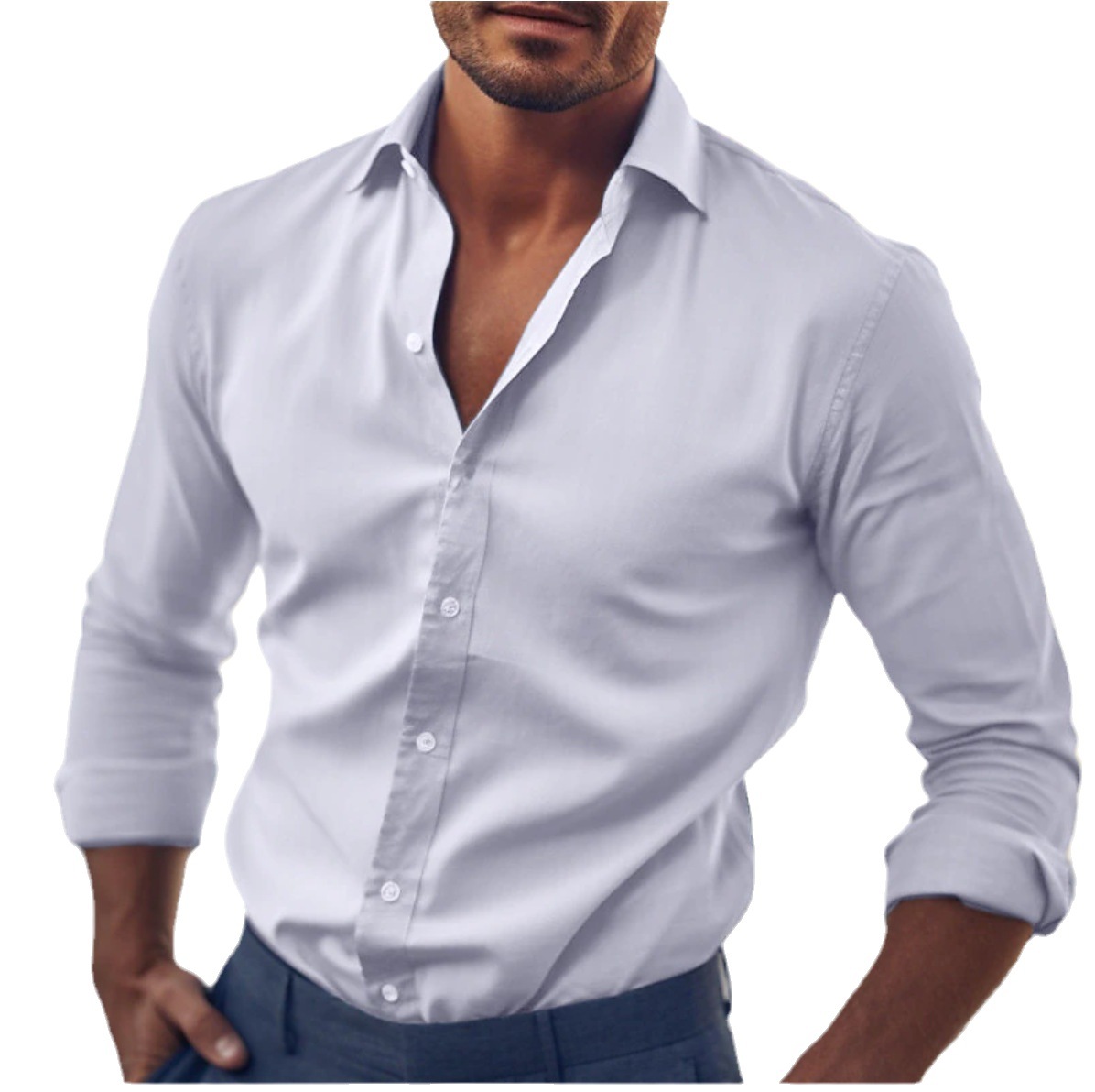 Men's Classic Solid Color Cotton Long Sleeve Shirt-retrostrom