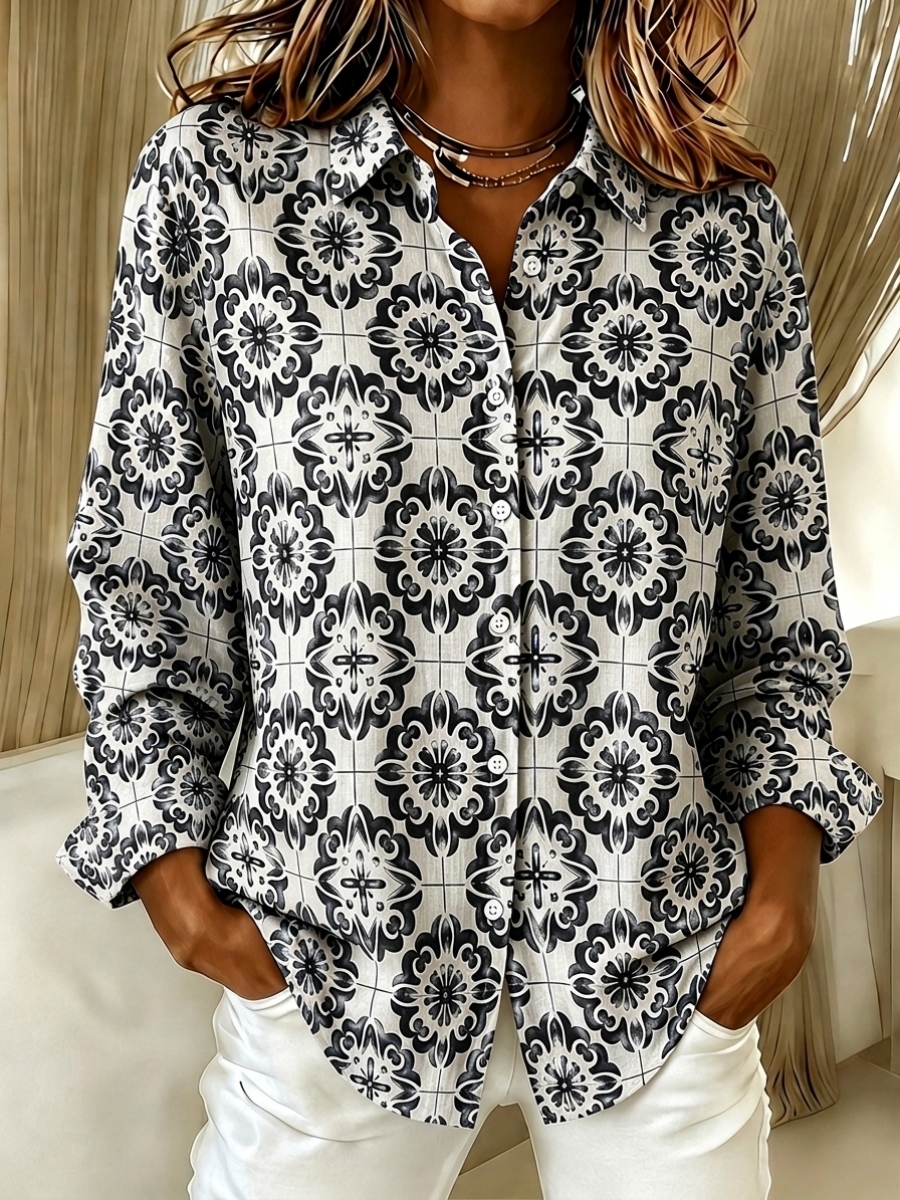 New Arrivals🔥 Women's Casual Mosaic Tile Printed Button Down Shirt-retrostrom
