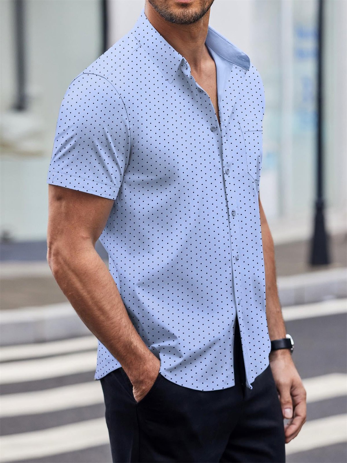 Men's Elegant Polka Dot Classic Print Wrinkle Resistant Short Sleeve Shirt-retrostrom