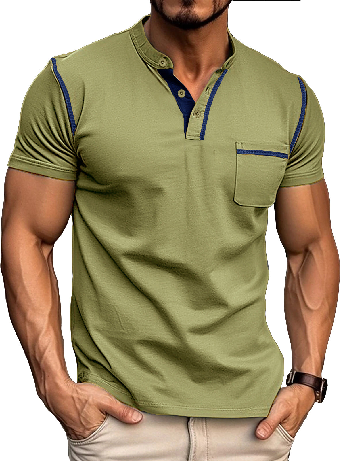 Men's Fashion Cotton Short Sleeve Henley Shirt-retrostrom