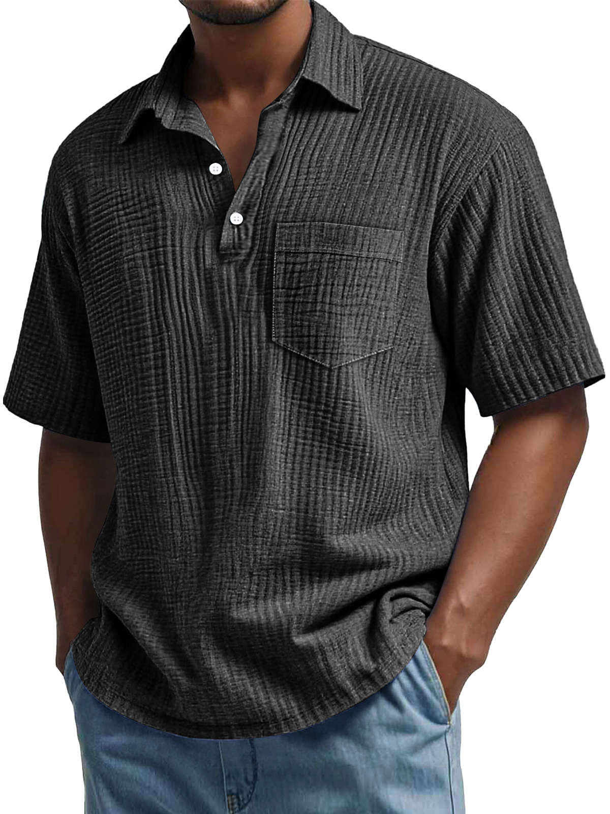 Men's Daily Pleated Casual Lapel Pocket Short Sleeve POLO Shirt-retrostrom