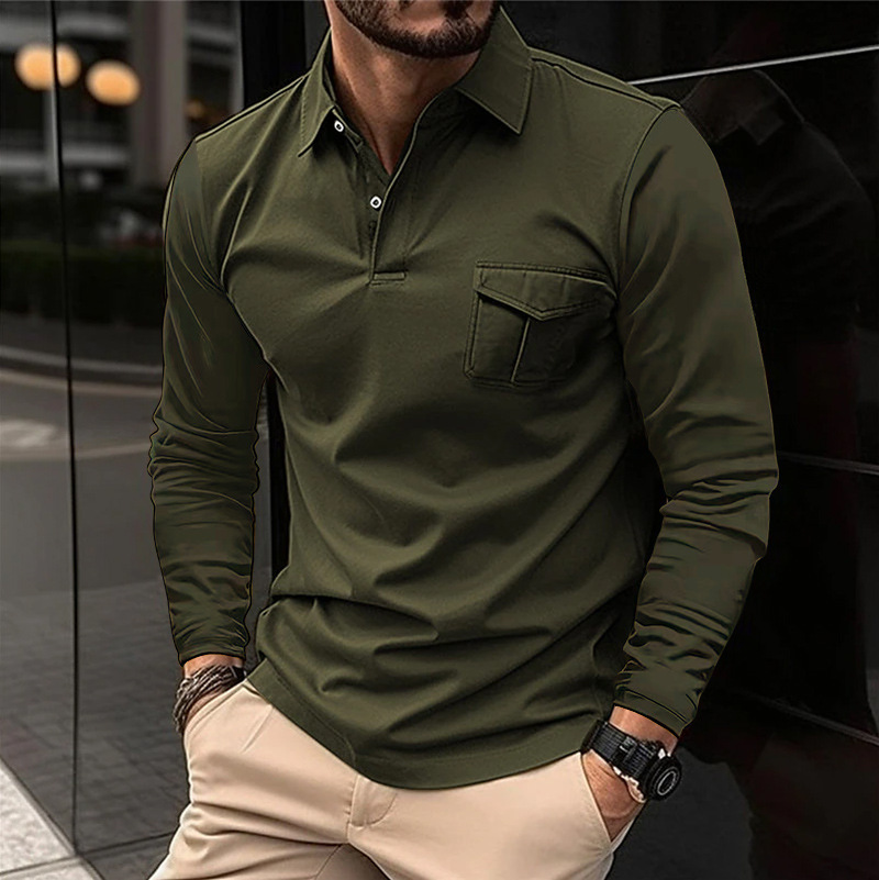 Men's Casual Lapel Polo Long Sleeve Shirt-retrostrom