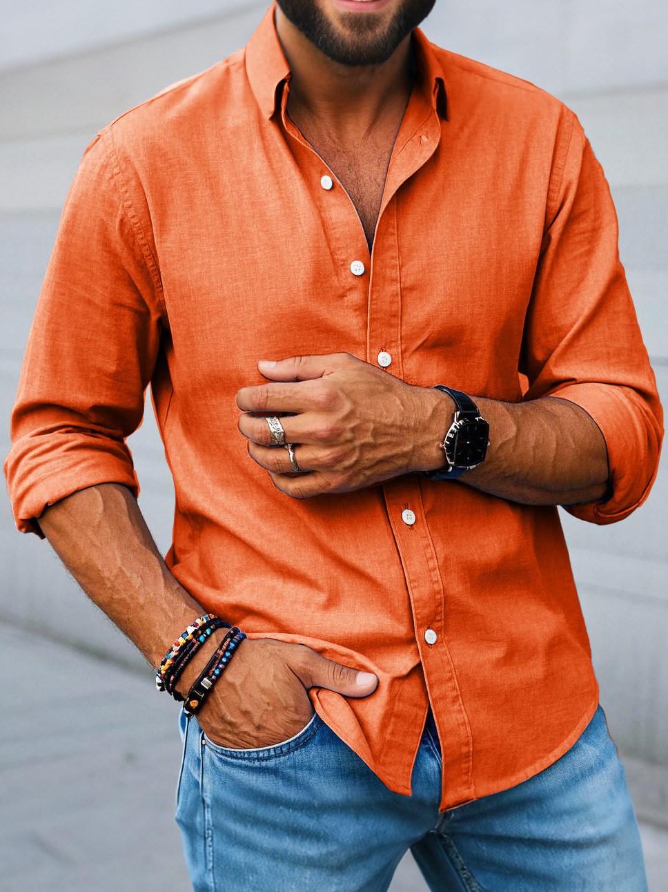 Men's Fashion Casual Lapel Long Sleeve Shirt-retrostrom