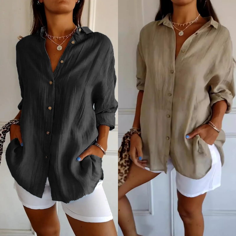 🌷Classic Pleated Textured Single-Breasted Lapel Shirt for Women-retrostrom