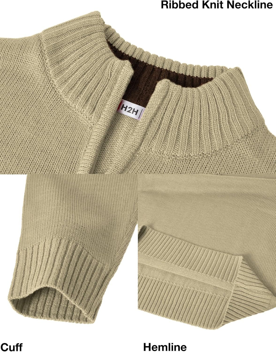 H2H Mens Casual Slim Fit Pullover Sweaters Long Sleeve Knitted Fabric Zip Up Mock Neck Polo Sweater-retrostrom
