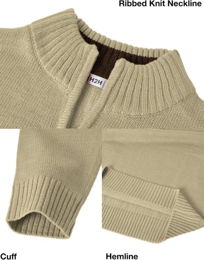 H2H Mens Casual Slim Fit Pullover Sweaters Long Sleeve Knitted Fabric Zip Up Mock Neck Polo Sweater-retrostrom