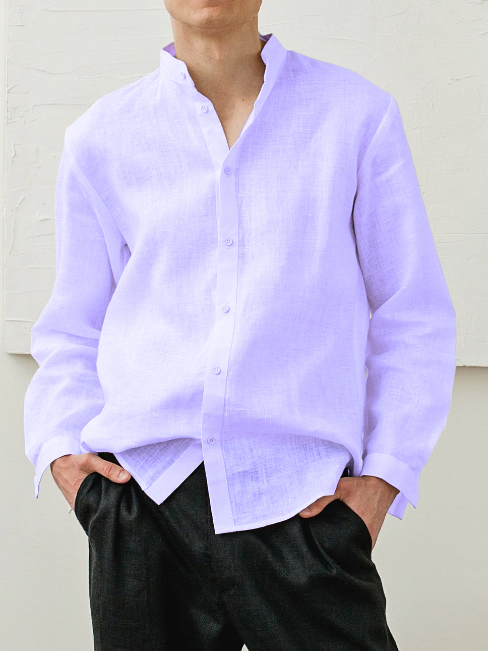 Men's Cotton And Linen Classic Casual Stand-up Collar Long-sleeved Shirt-retrostrom
