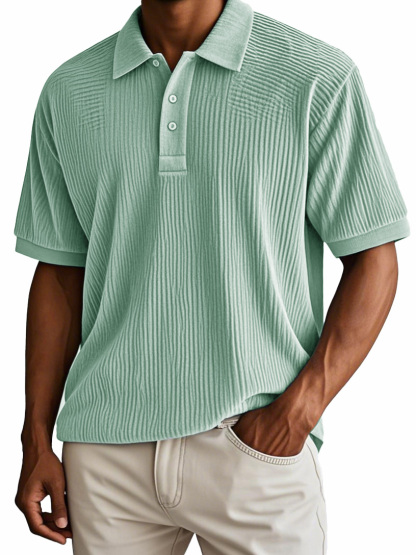 Men's Fashion Retro Corduroy Fabric Short-sleeved Polo Shirt-retrostrom