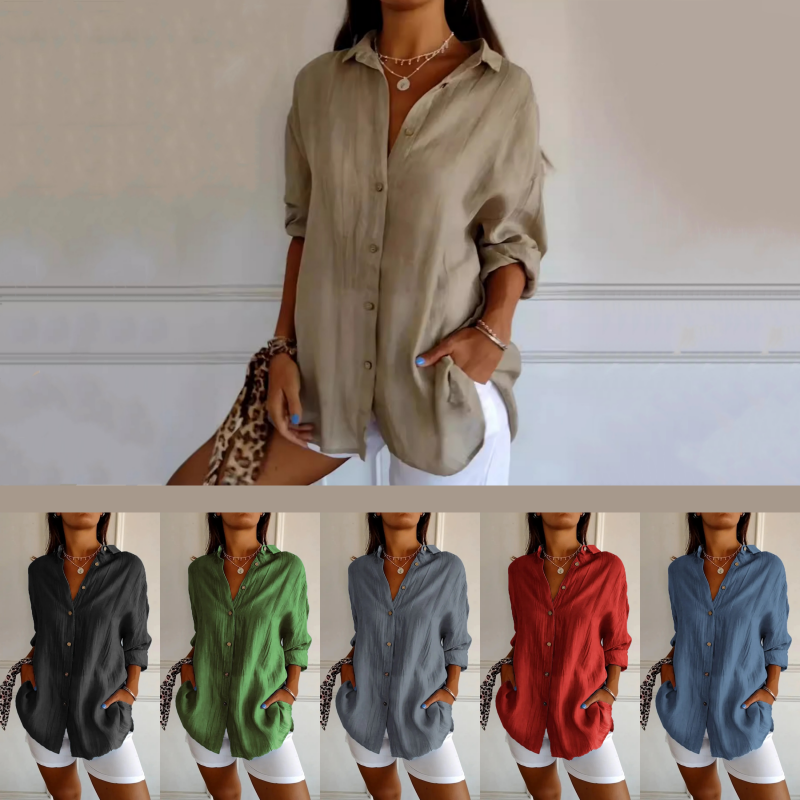 🌷Classic Pleated Textured Single-Breasted Lapel Shirt for Women-retrostrom