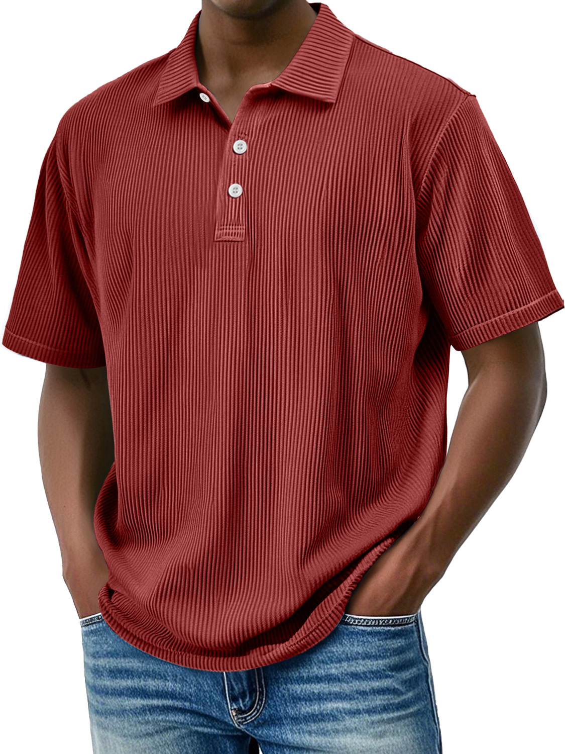Men's Daily Lapel Ribbed Comfortable Short-sleeved Polo Shir-retrostrom