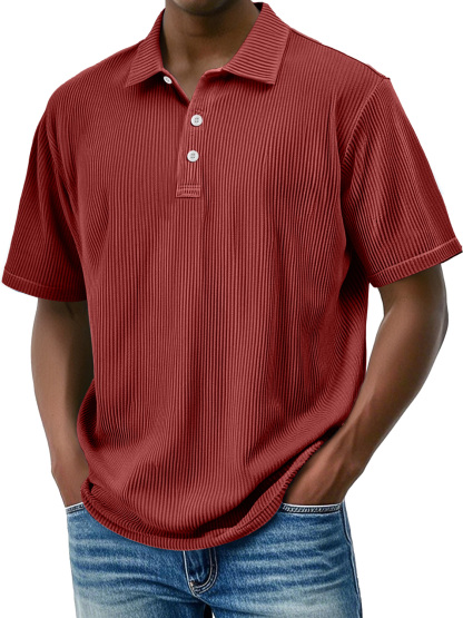 Men's Daily Lapel Ribbed Comfortable Short-sleeved Polo Shir-retrostrom