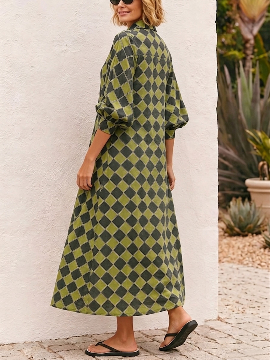 New Arrivals🔥 Women's Spring Retro Print Long Sleeve Mini Shirtdress