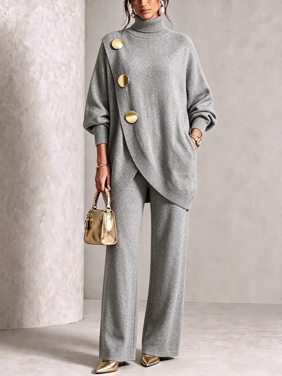 ⏰ LAST DAY SAVE 49% 💥 Gold-Button Asymmetric Knit Lounge Set-retrostrom