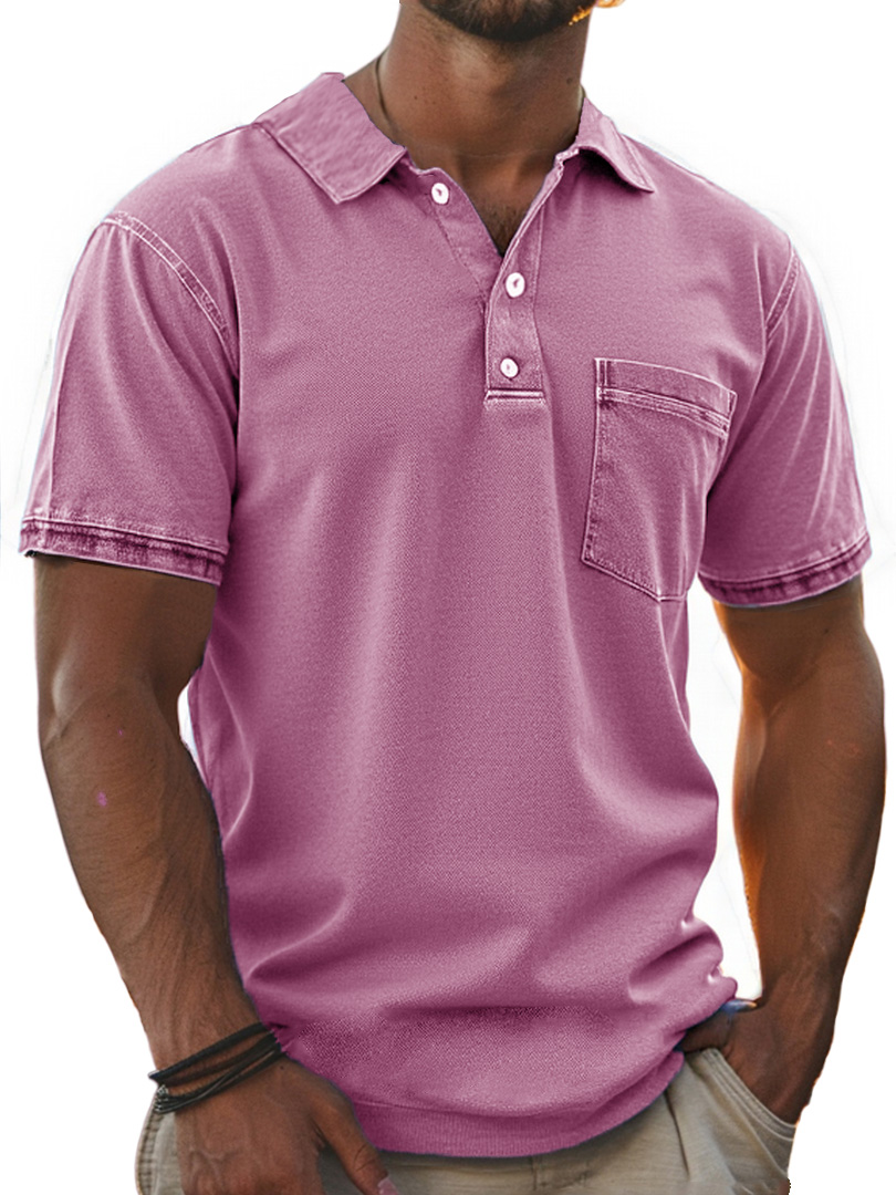 Men's Stylish Retro Pure Cotton Distressed Fabric Pocket Lapel Polo Shirt-retrostrom