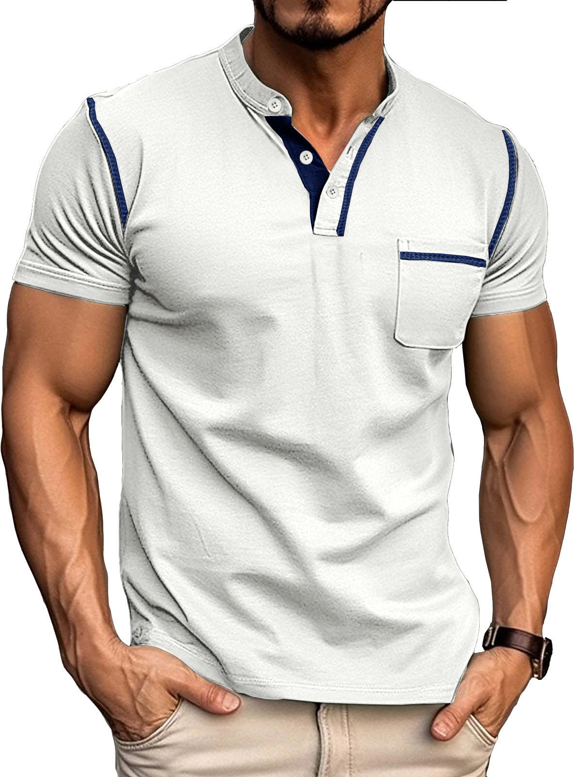 Men's Fashion Cotton Short Sleeve Henley Shirt-retrostrom
