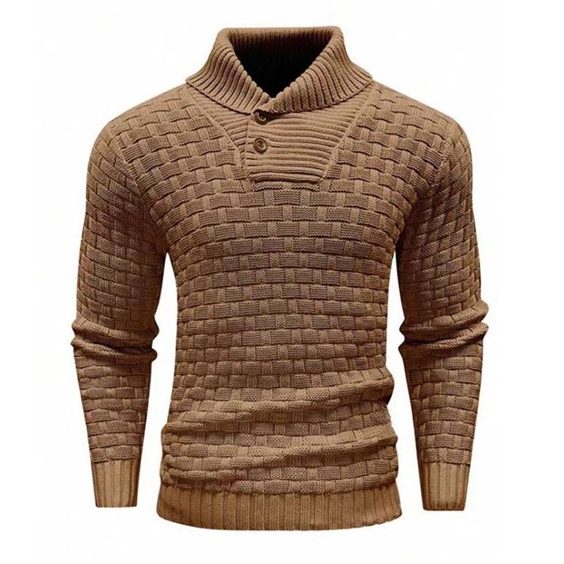 Men's Solid Color Round Neck Pullover Lapel Sweater 19352883X-retrostrom