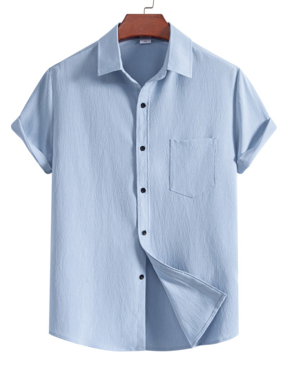 Men's Casual Pleated Solid Pocket Short Sleeve Shirt-retrostrom