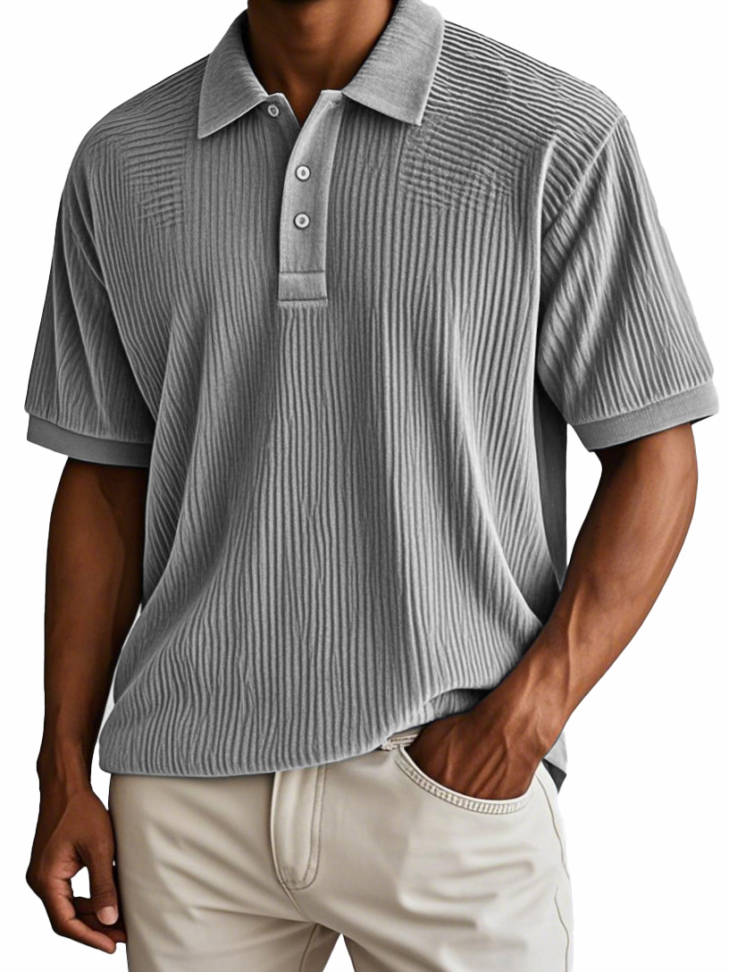 Men's Fashion Retro Corduroy Fabric Short-sleeved Polo Shirt-retrostrom