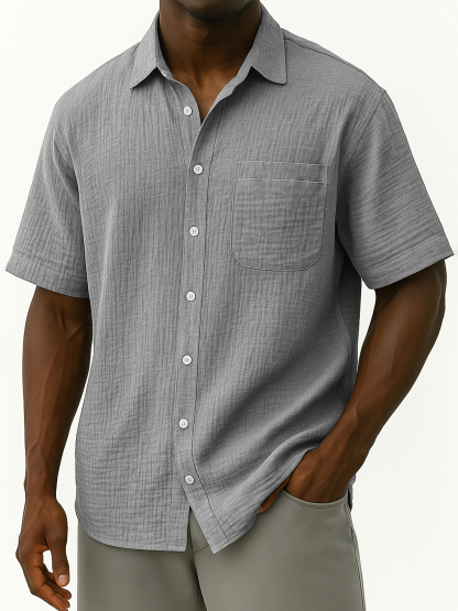 Men's Comfortable Crepe Loose Casual Vacation Short Sleeve Shirt with Chest Pocket-retrostrom