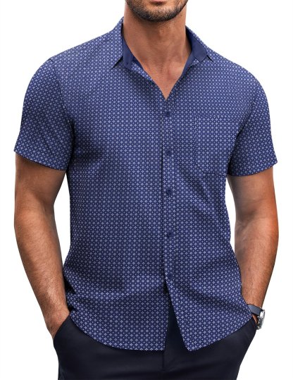 Men's Elegant Polka Dot Classic Print Wrinkle Resistant Short Sleeve Shirt-retrostrom
