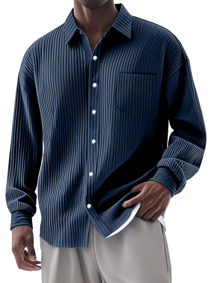 CLEARANCE SALE🔥Men's Casual Simple Vertical Pit Strip Long-sleeved Lapel Shirt-retrostrom