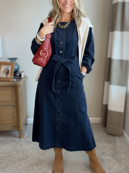New Arrival🔥 Corduroy Shirt Dress with Tie Belt-retrostrom