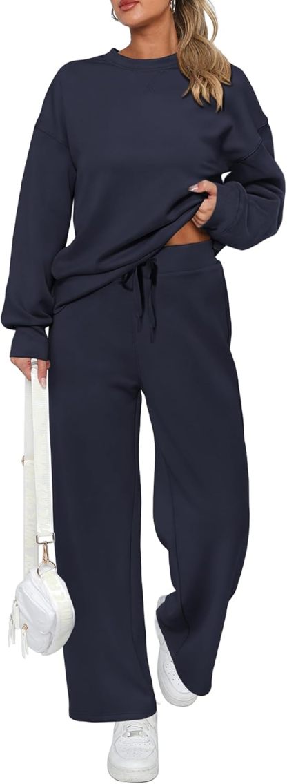 Women's Cotton Two-Piece Oversized Half-Zip Sweatshirt Wide Leg Sweatpants Casual Suit-retrostrom
