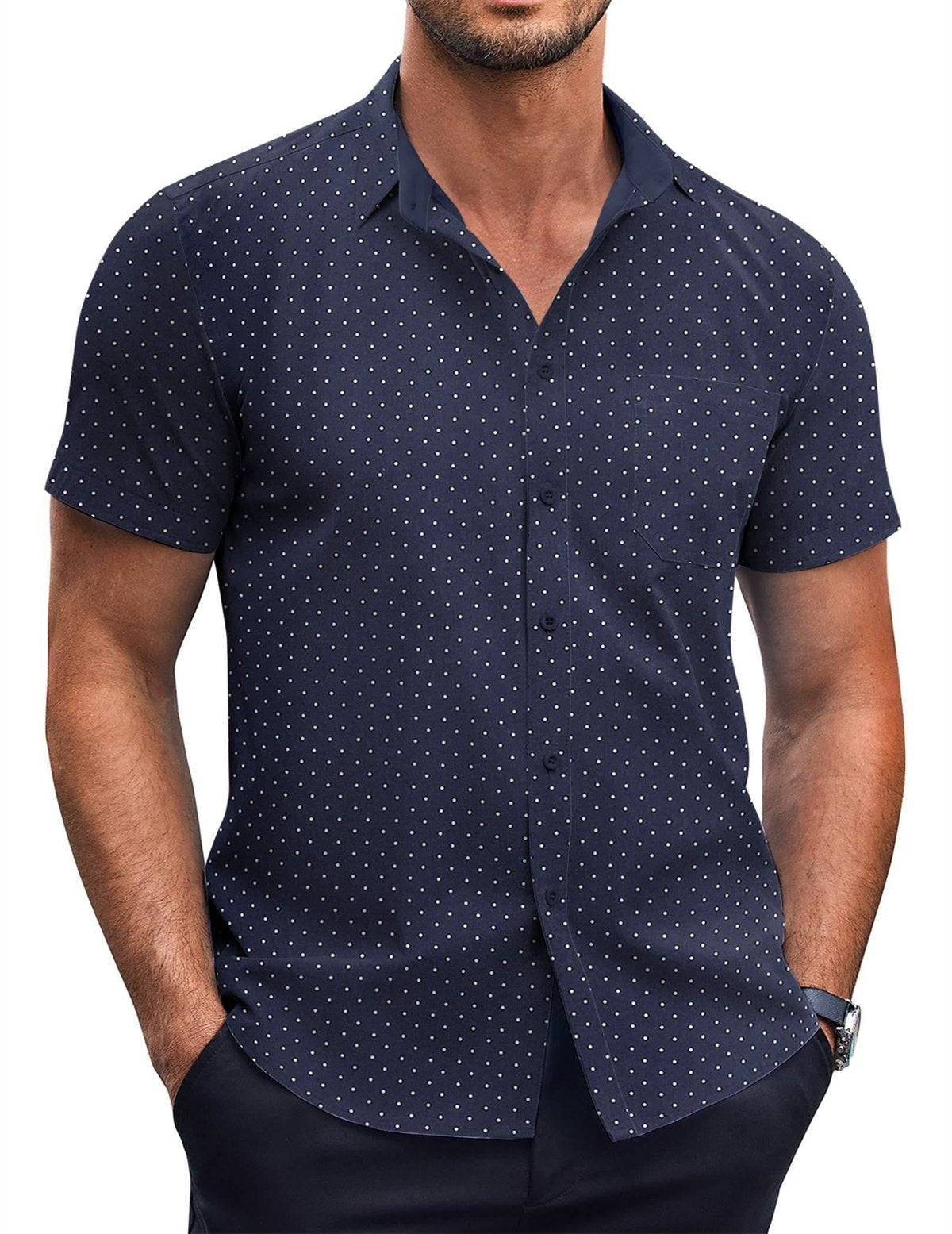 Men's Elegant Polka Dot Classic Print Wrinkle Resistant Short Sleeve Shirt-retrostrom