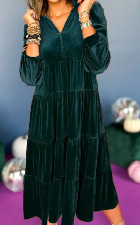 V Neck Velvet Dress-retrostrom