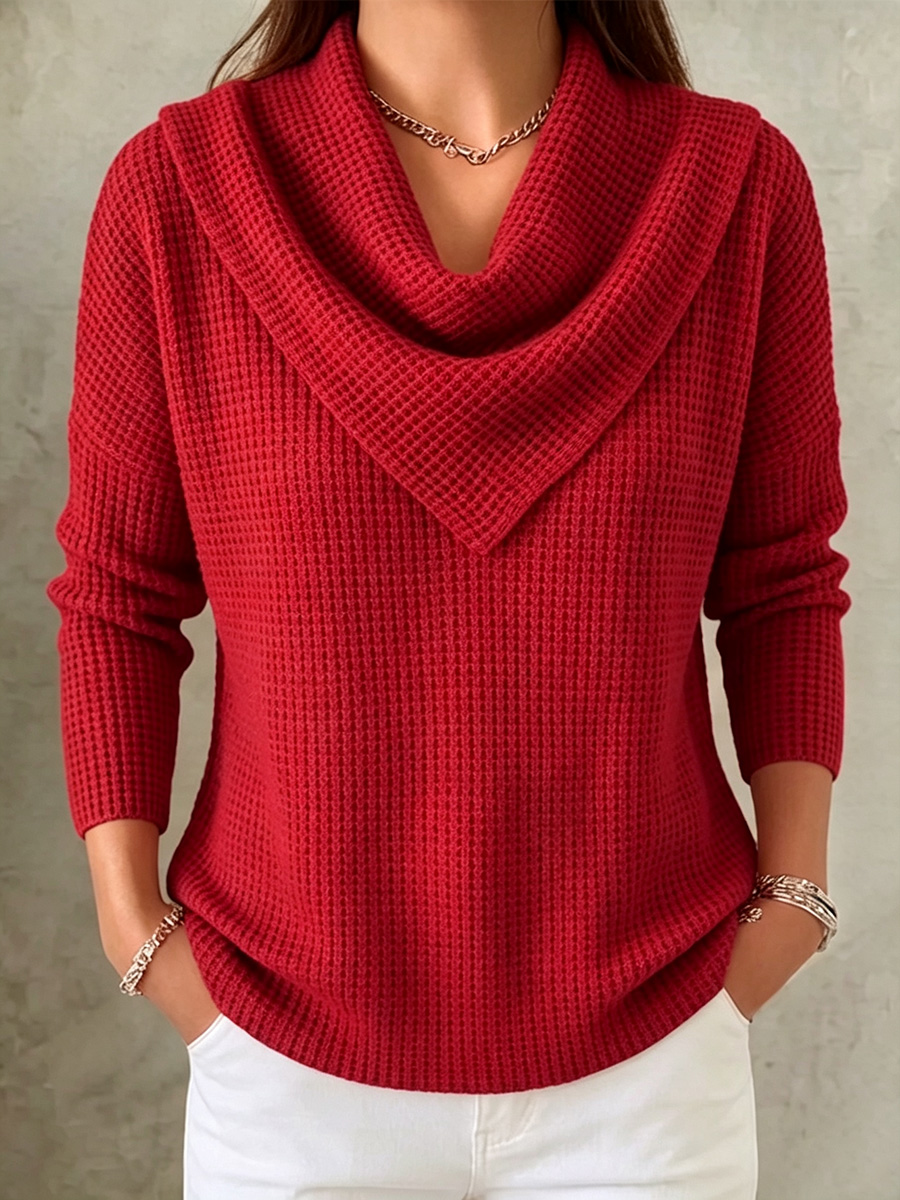 TODAY 49% OFF🔥 Elegant Retro Soft Triangle Neck Waffle Knit Sweatshirt-retrostrom