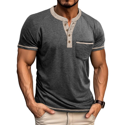 Men's Colorblock Short Sleeve Henley Shirt-retrostrom