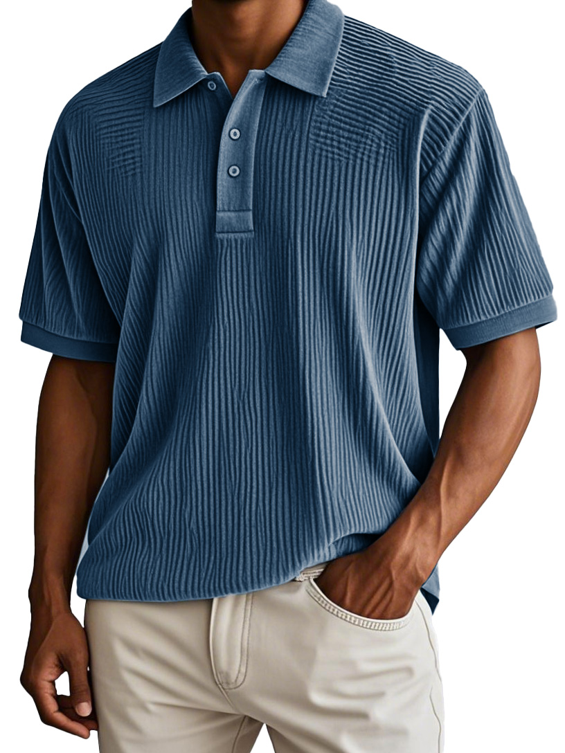Men's Fashion Retro Corduroy Fabric Short-sleeved Polo Shirt-retrostrom