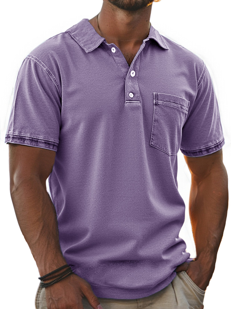 Men's Stylish Retro Pure Cotton Distressed Fabric Pocket Lapel Polo Shirt-retrostrom