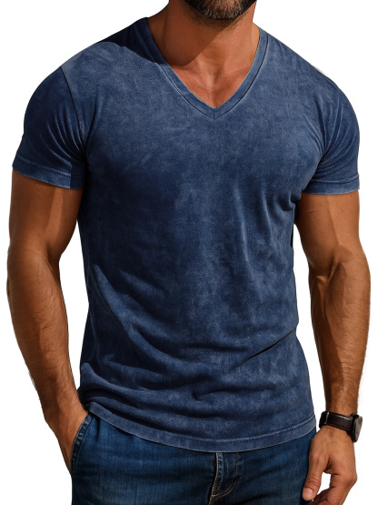 Men's Daily Retro V-neck Casual Simple Short-sleeved T-shirt-retrostrom