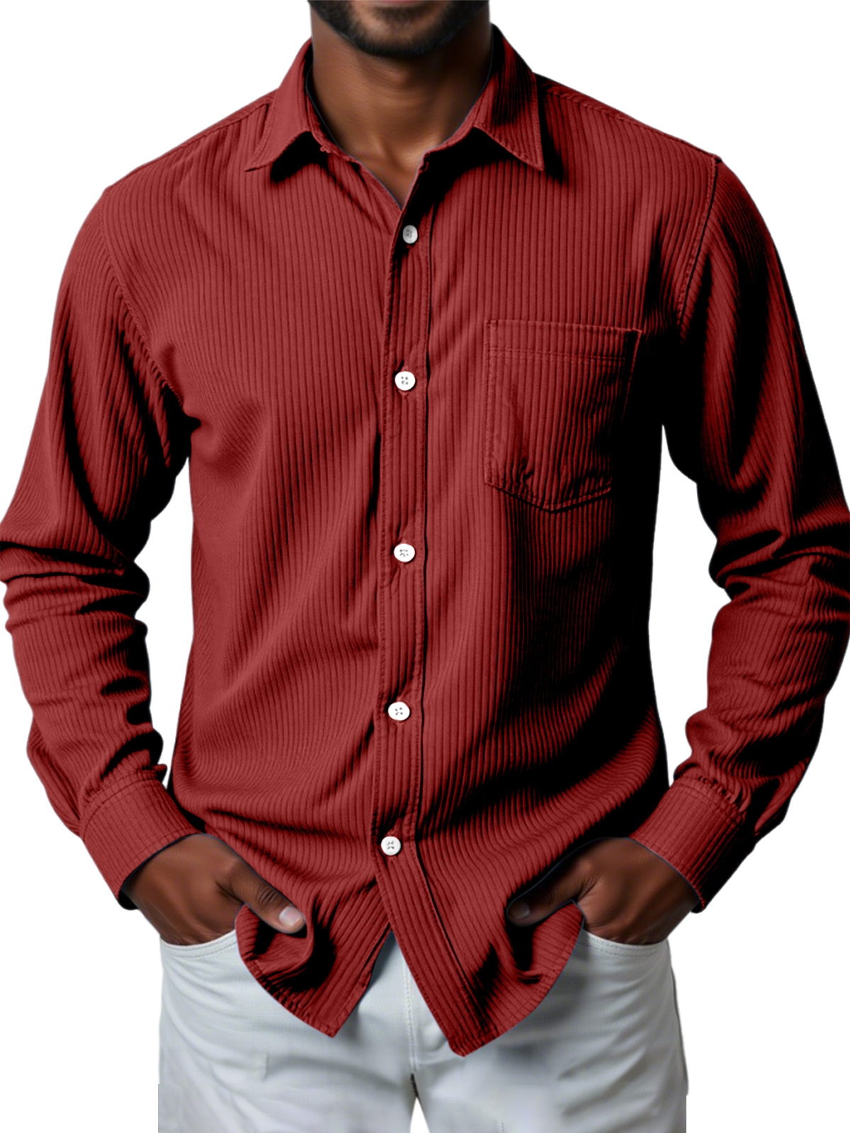 Men's Casual Solid Color Pit Striped Long-sleeved Shirt-retrostrom