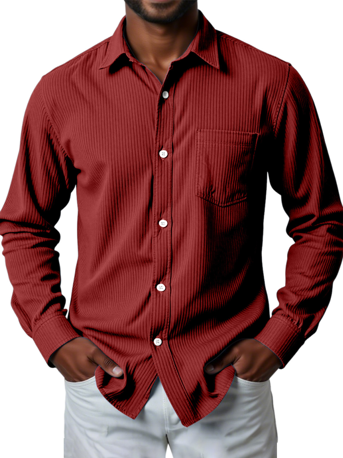 Men's Casual Solid Color Pit Striped Long-sleeved Shirt-retrostrom