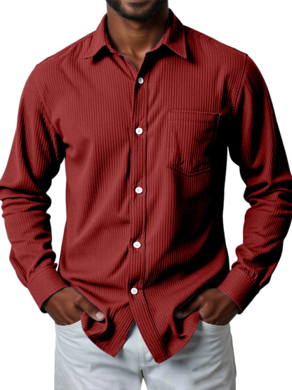 Men's Casual Solid Color Pit Striped Long-sleeved Shirt-retrostrom