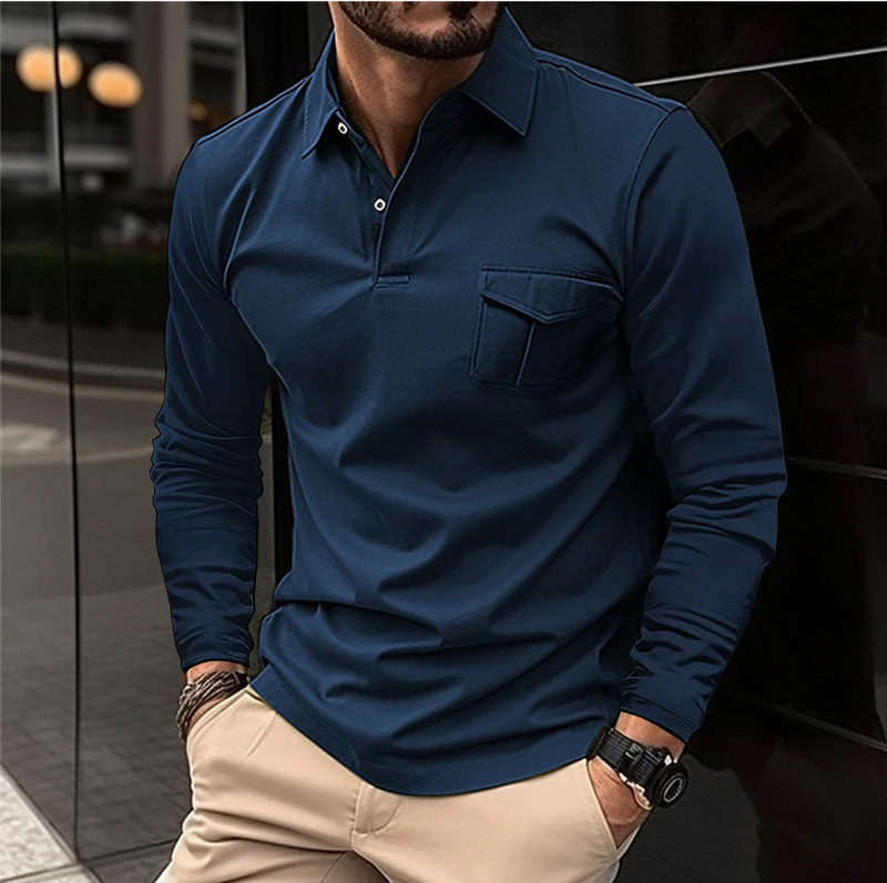 Men's Casual Lapel Polo Long Sleeve Shirt-retrostrom