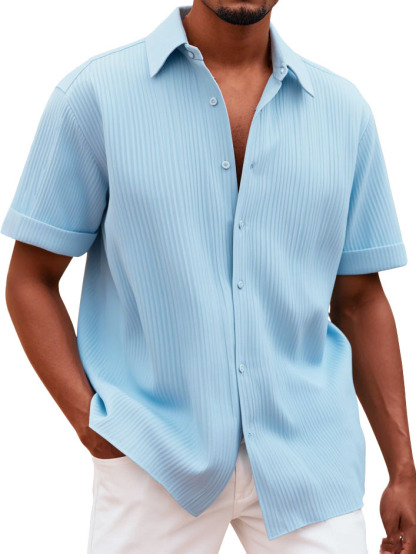 Men's Fashionable Casual Pitted Fabric Short-Sleeved Shirt-retrostrom