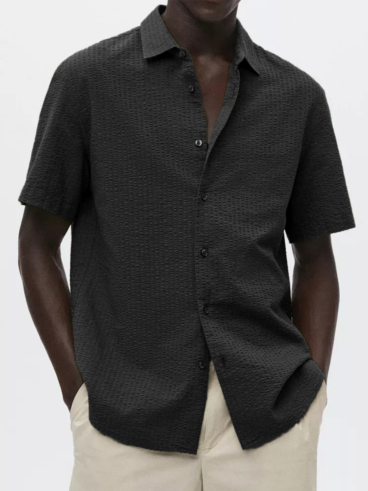 Men's Textured Seersucker Casual Vacation Lapel Short Sleeve Shirt-retrostrom
