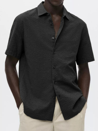 Men's Textured Seersucker Casual Vacation Lapel Short Sleeve Shirt-retrostrom