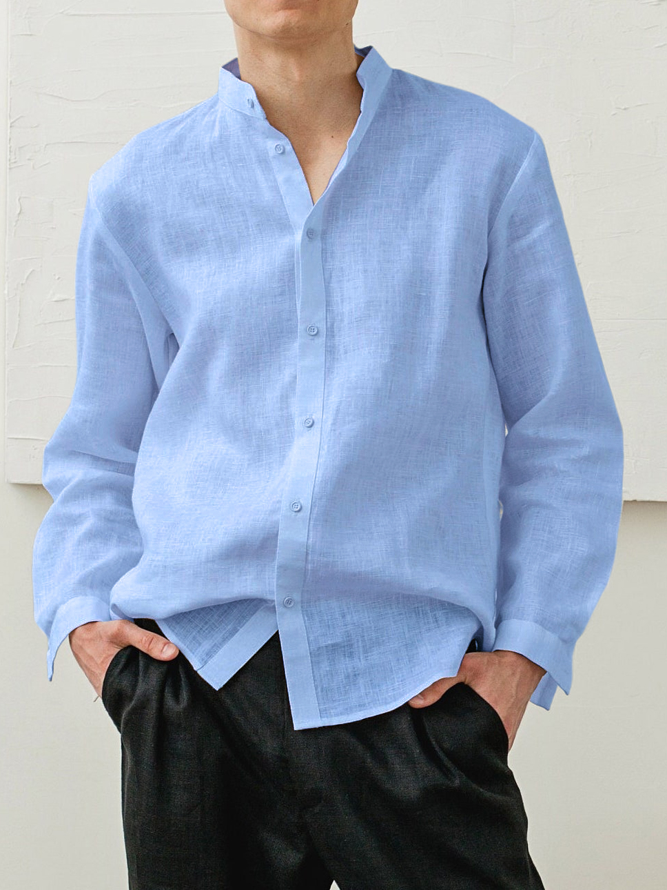 Men's Cotton And Linen Classic Casual Stand-up Collar Long-sleeved Shirt-retrostrom